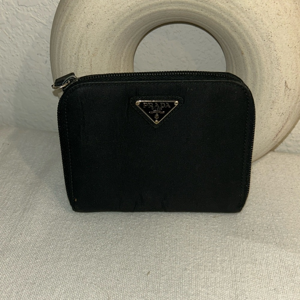 Prada nylon wallet credit card holder and zip up change holder